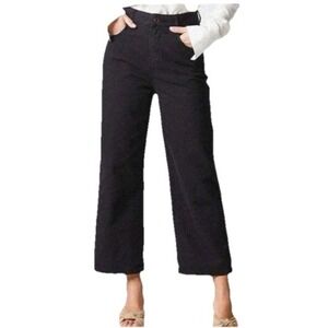 Billy Reid Women's 12 Black Crop Wide Leg Lightweight Corduroy Minimalist Pants